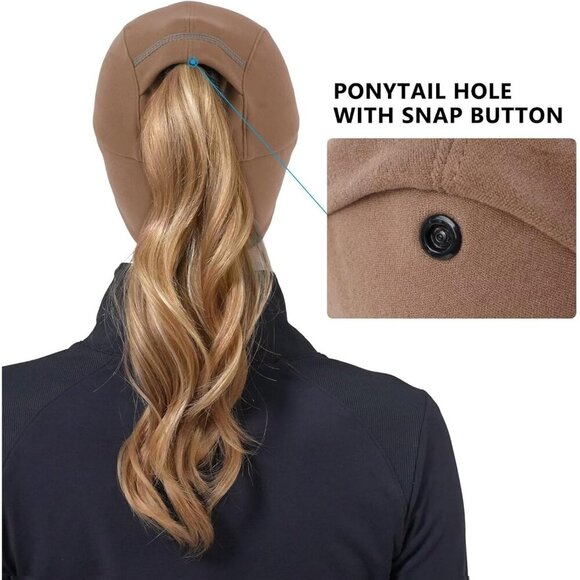 〽️Women\'s Brown Winter Reflective Fleece Ponytail Hat with Ear Warmers main image 6